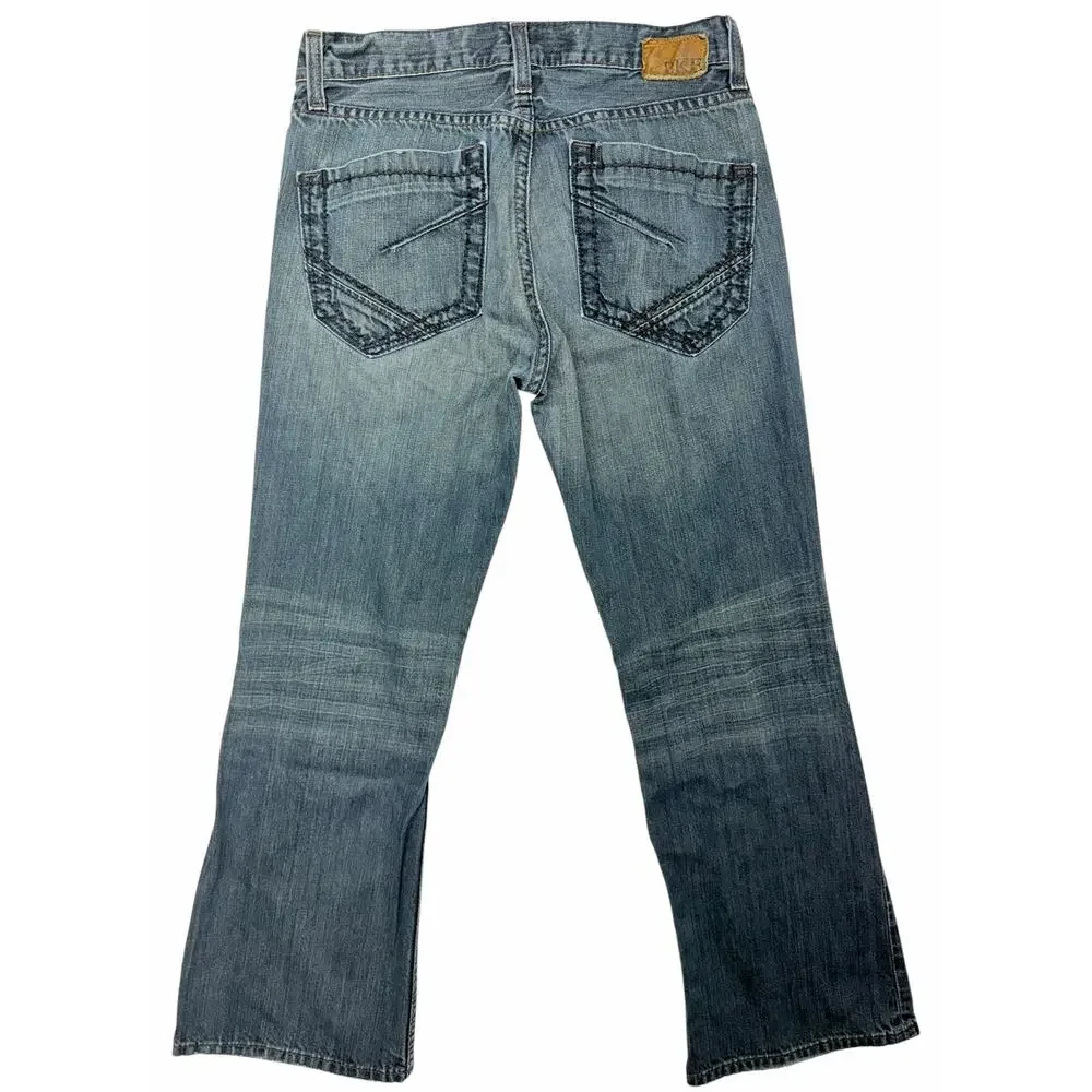 BKE Fulton Jeans Mens 31x30 Bootcut Medium Wash Distressed Buckle Denim Y2K